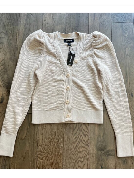 Express Sweaters - Express Puff Sleeve Knit Cardigan NWT Beige Size XS Sweater